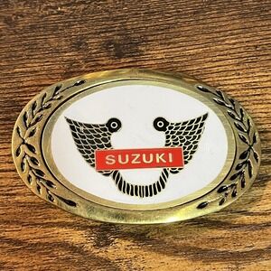 Vintage Suzuki Oval Emblem Belt Buckle Gold White Red Logo Japan Motorcycle  B20